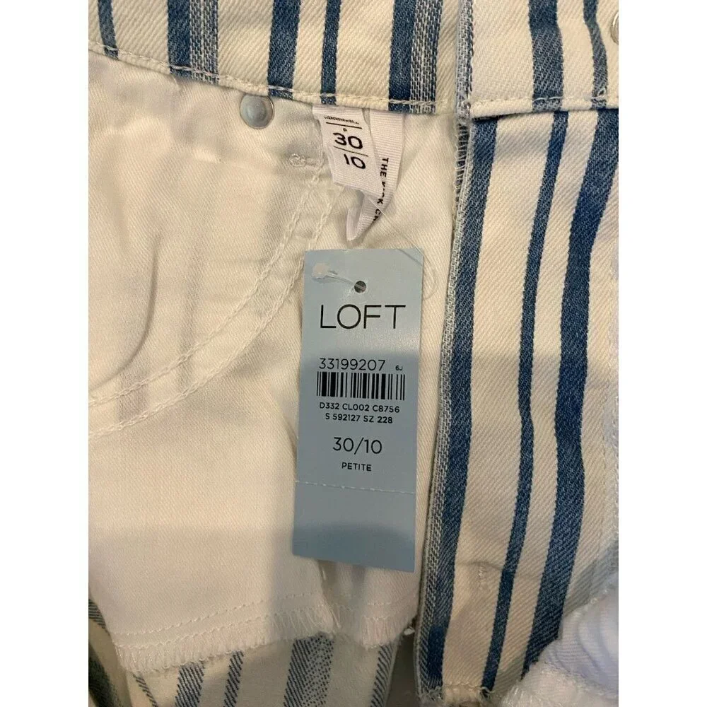 NWT Ann Taylor Loft Kick Crop High Rise Jeans Blue White Stripe 30 10 Petite New